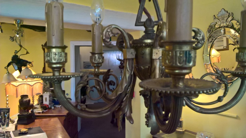 Early 20thC Gilt Metal 5 Arm Chandelier View VI