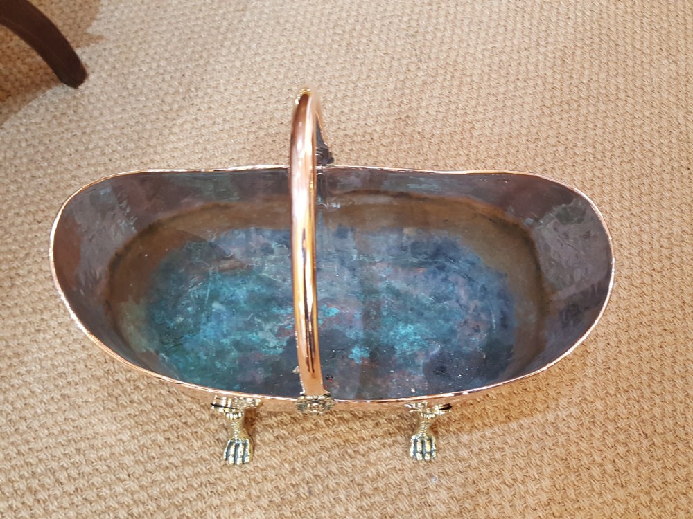 Victorian Hammered Copper and Brass Log Bucket View II