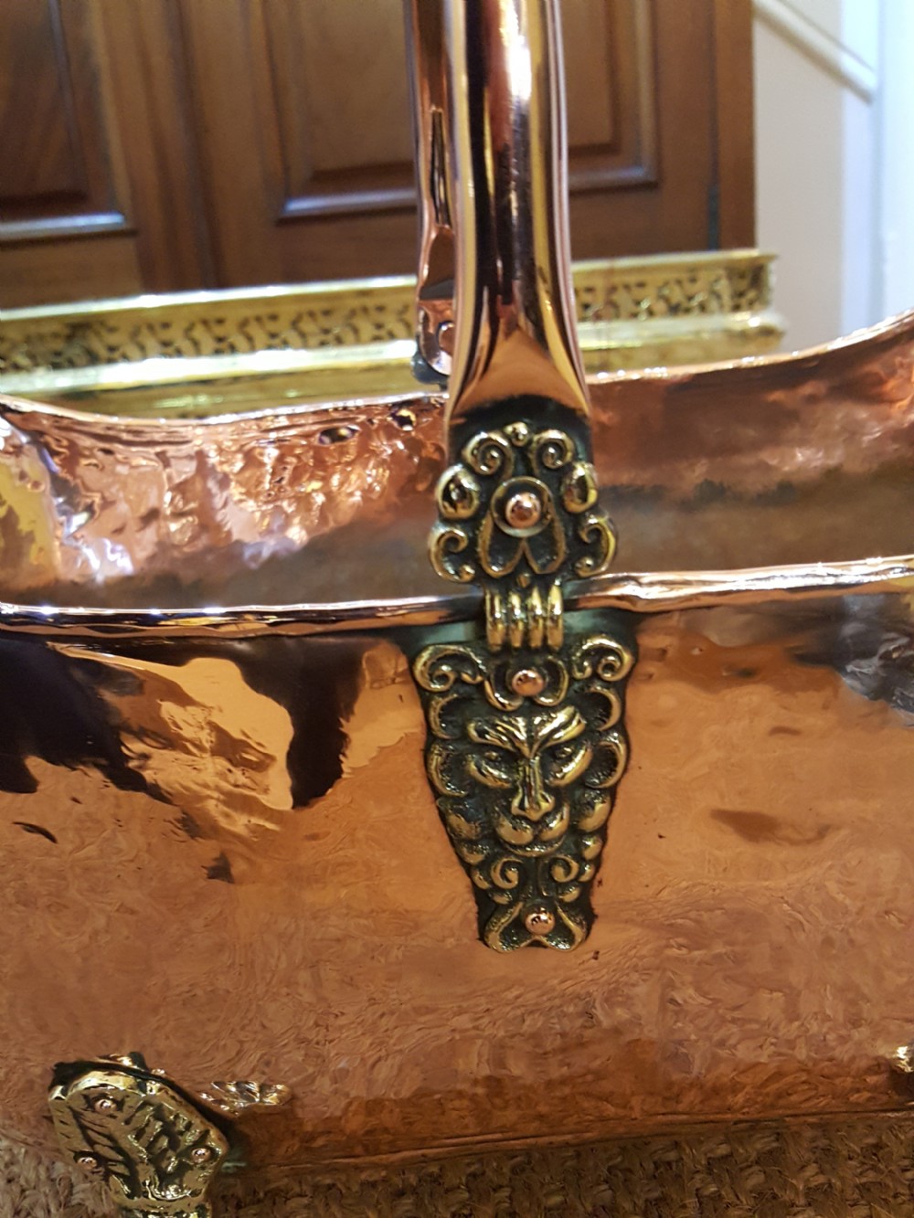 Victorian Hammered Copper and Brass Log Bucket View III