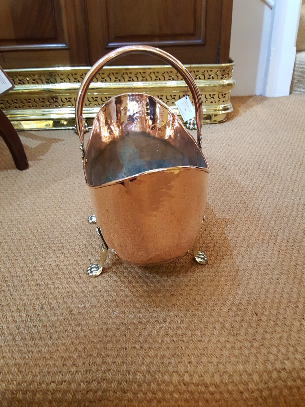Victorian Hammered Copper and Brass Log Bucket View V