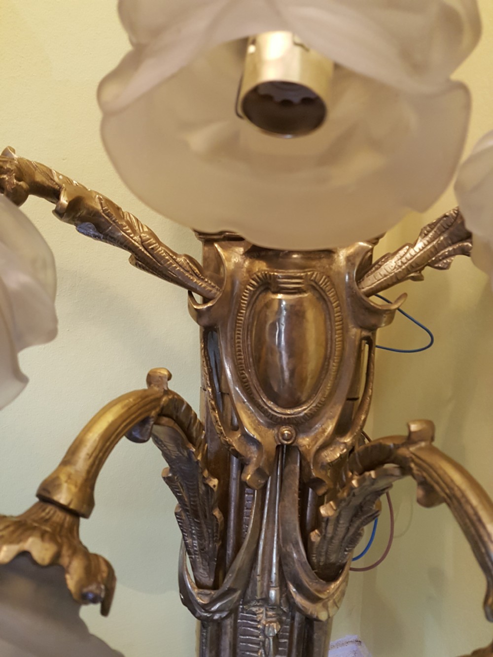 Large Pair of Cast Brass Five Light Wall Sconces View II