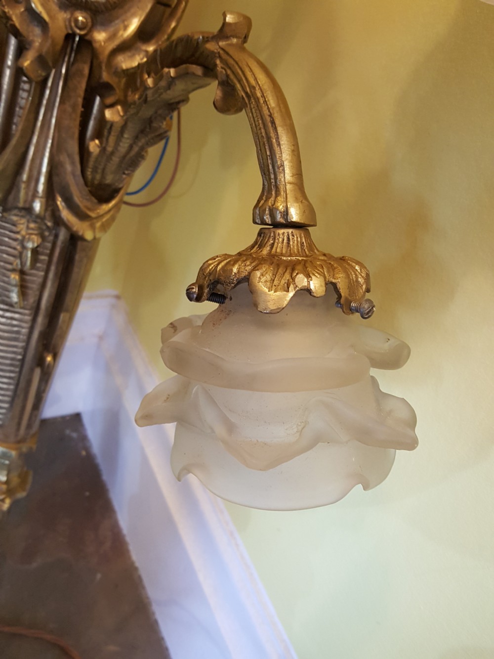 Large Pair of Cast Brass Five Light Wall Sconces View V