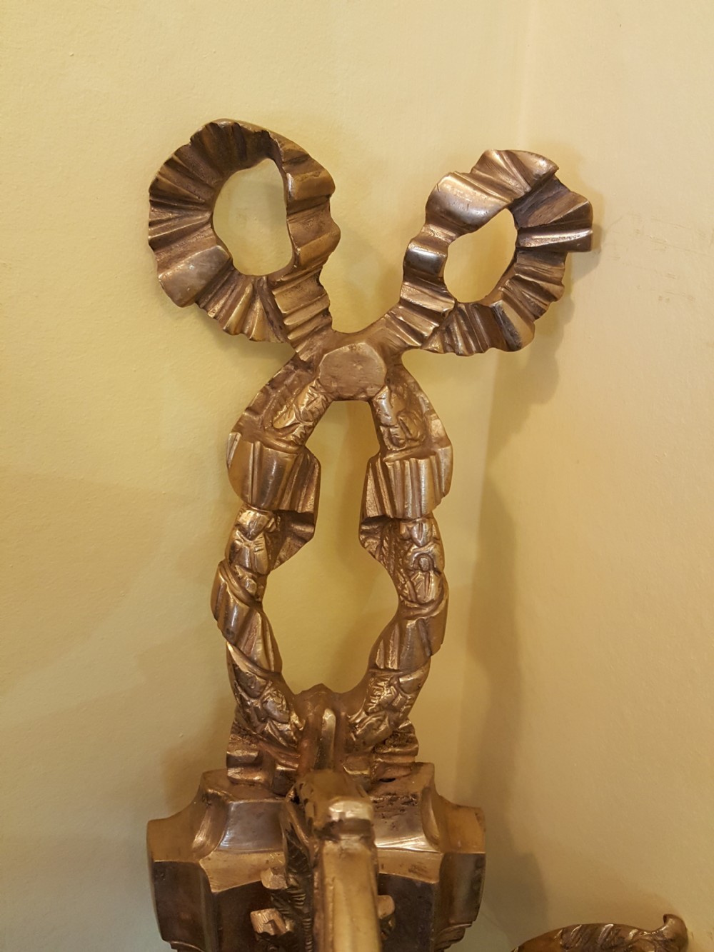 Large Pair of Cast Brass Five Light Wall Sconces View VI