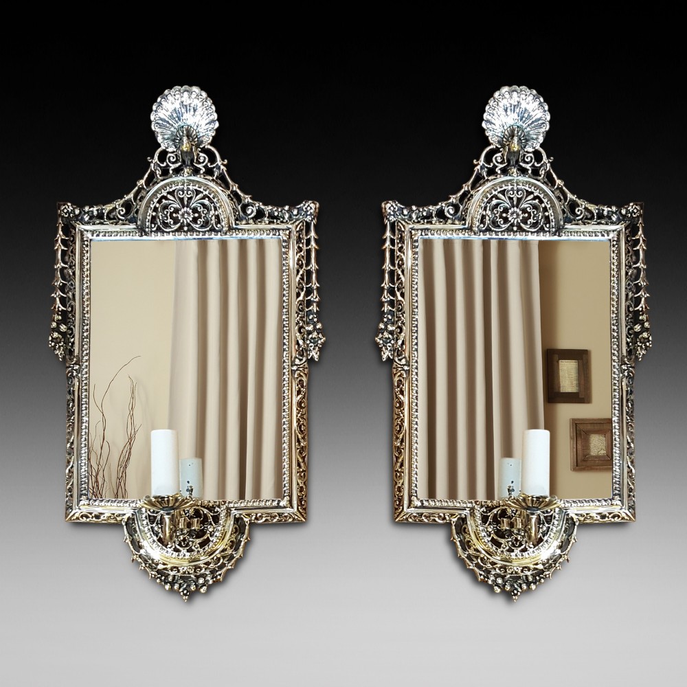 Pair of Late 19thC Gilt-Brass Girandole Mirrors