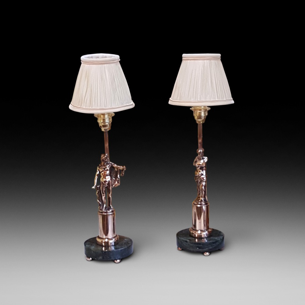 Pair of Copper Classical Statuettes Lamps