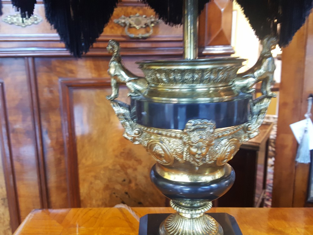 Pair of Late 19thC  Black Slate Urn Lamps View II