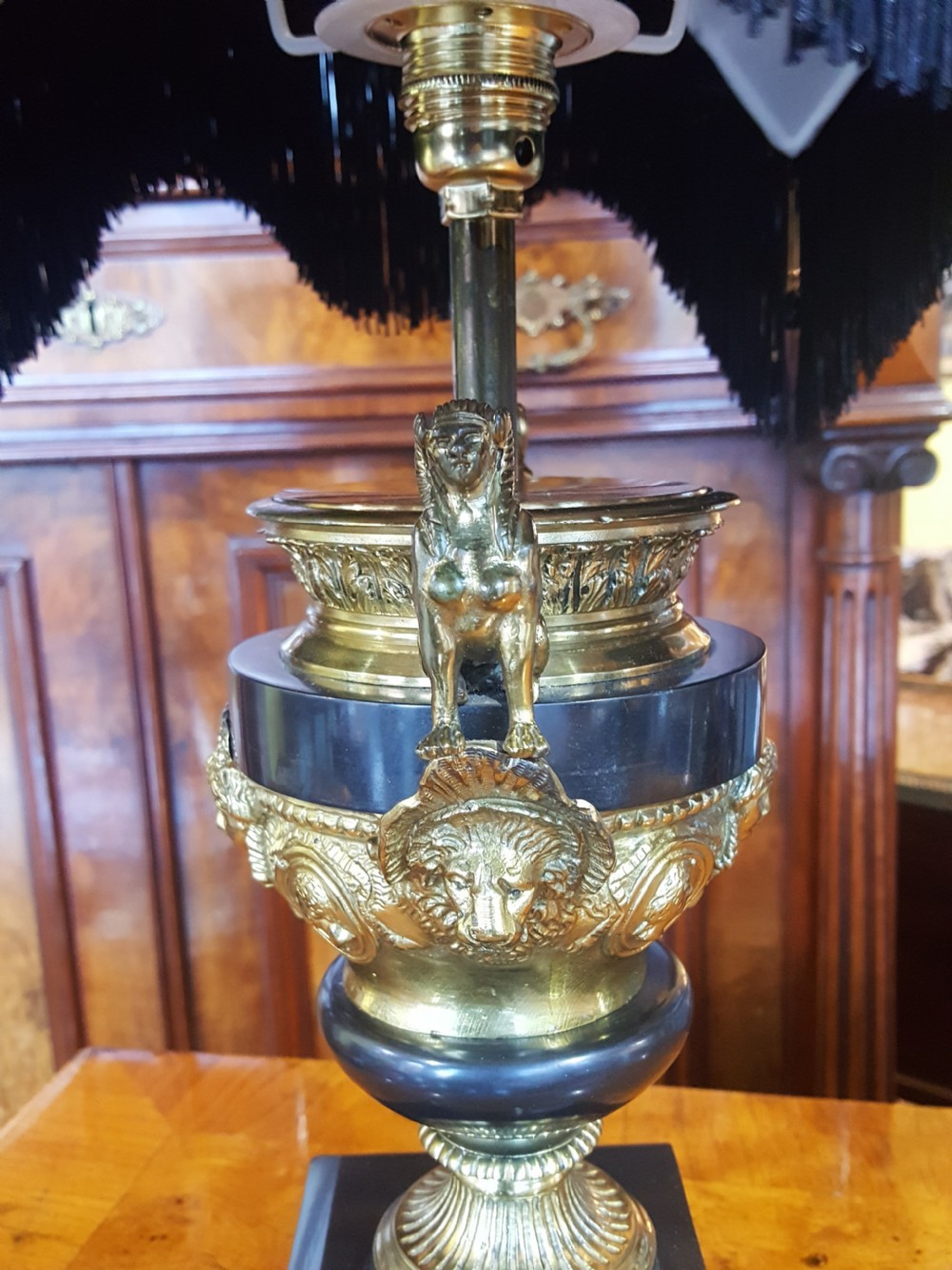 Pair of Late 19thC  Black Slate Urn Lamps View III