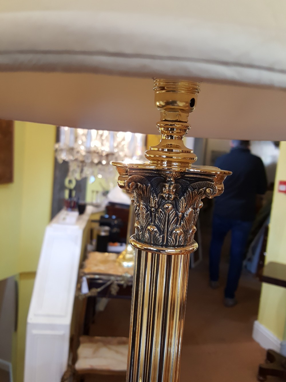 Edwardian Brass Corinthian Column Table Lamp View III