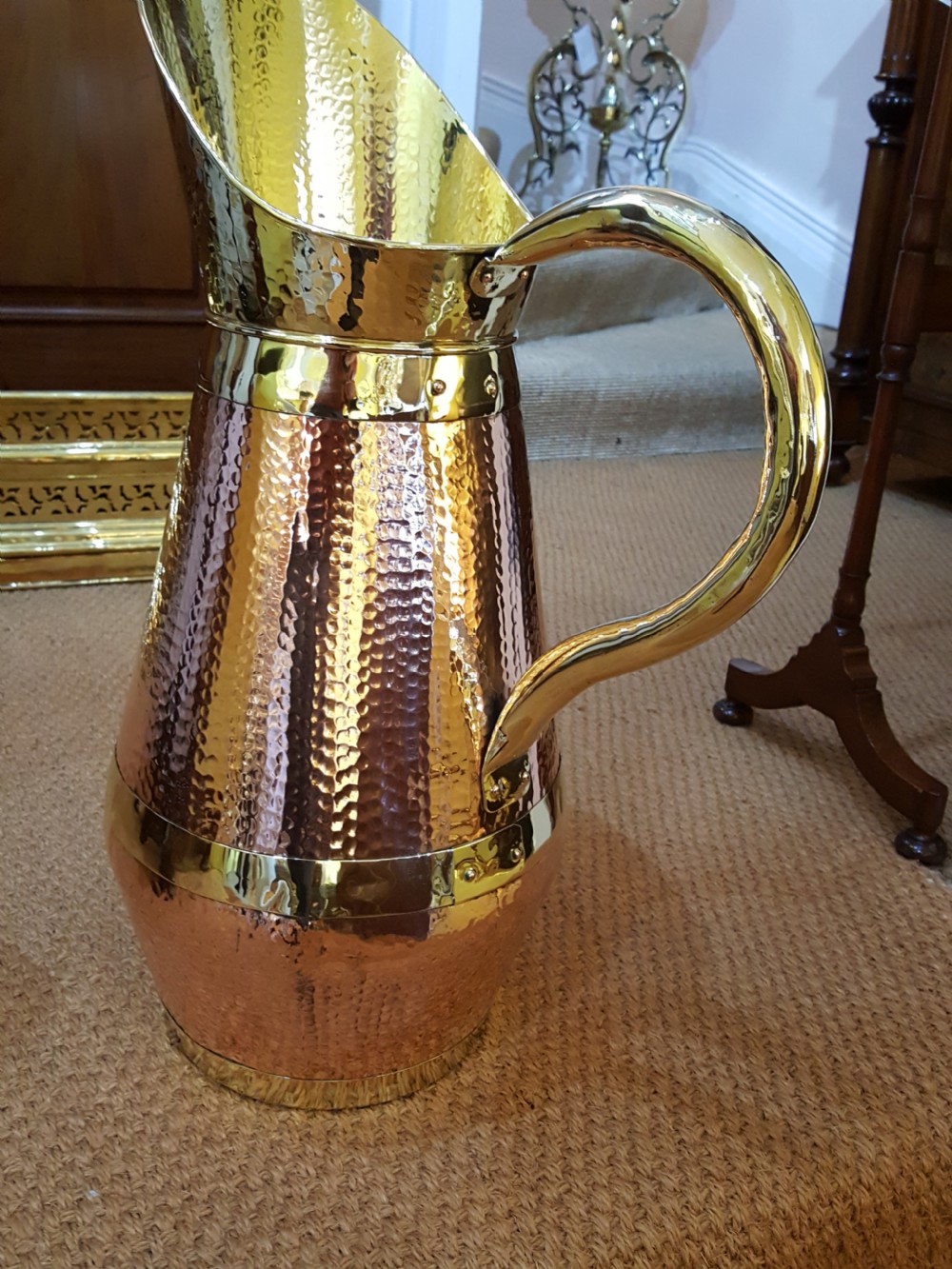  Late 19thC Arts and Crafts Style Beaten Copper and Brass Ewer View V