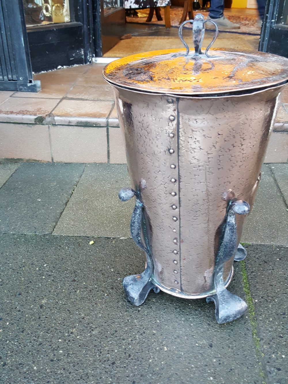 Arts and Crafts Copper Coal Dispenser View VI