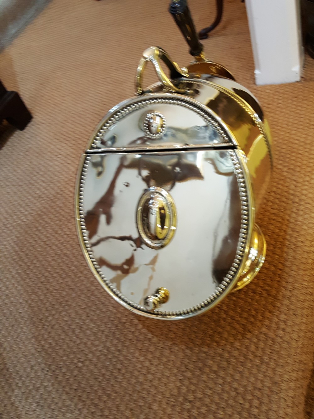 Victorian Brass Lidded Coal Dispenser View II