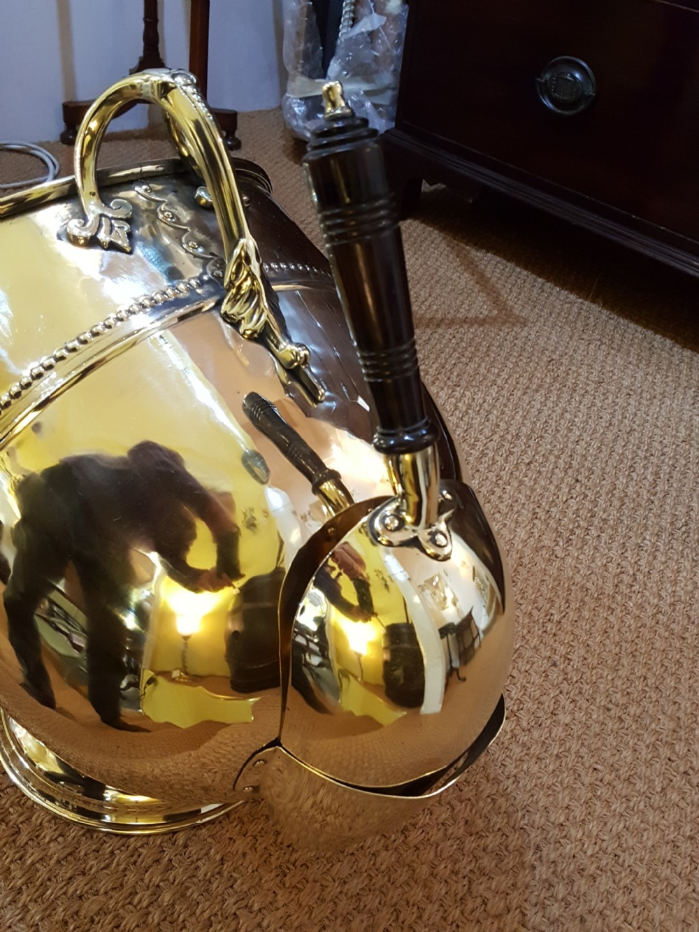 Victorian Brass Lidded Coal Dispenser View V