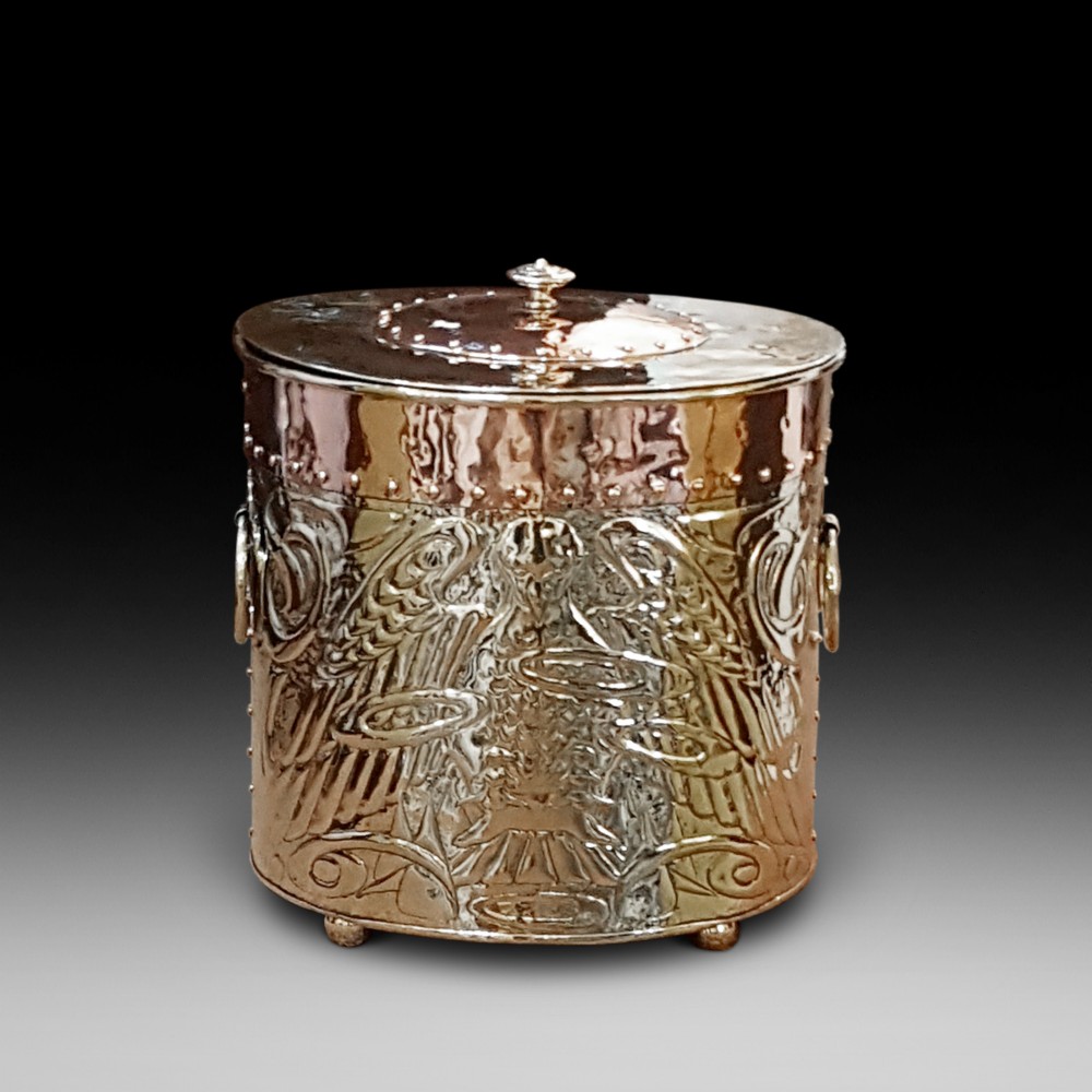 Arts & Crafts Copper and Brass Log Bin