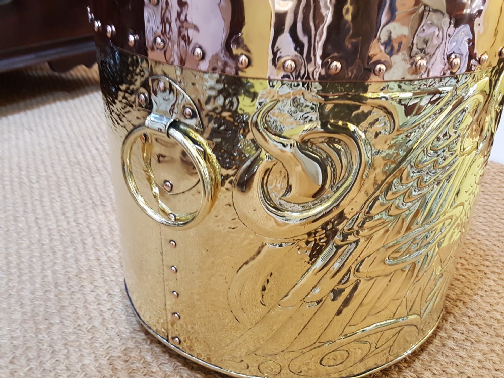 Arts & Crafts Copper and Brass Log Bin View II