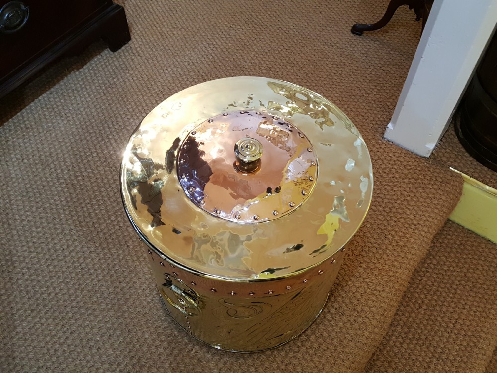Arts & Crafts Copper and Brass Log Bin View IV