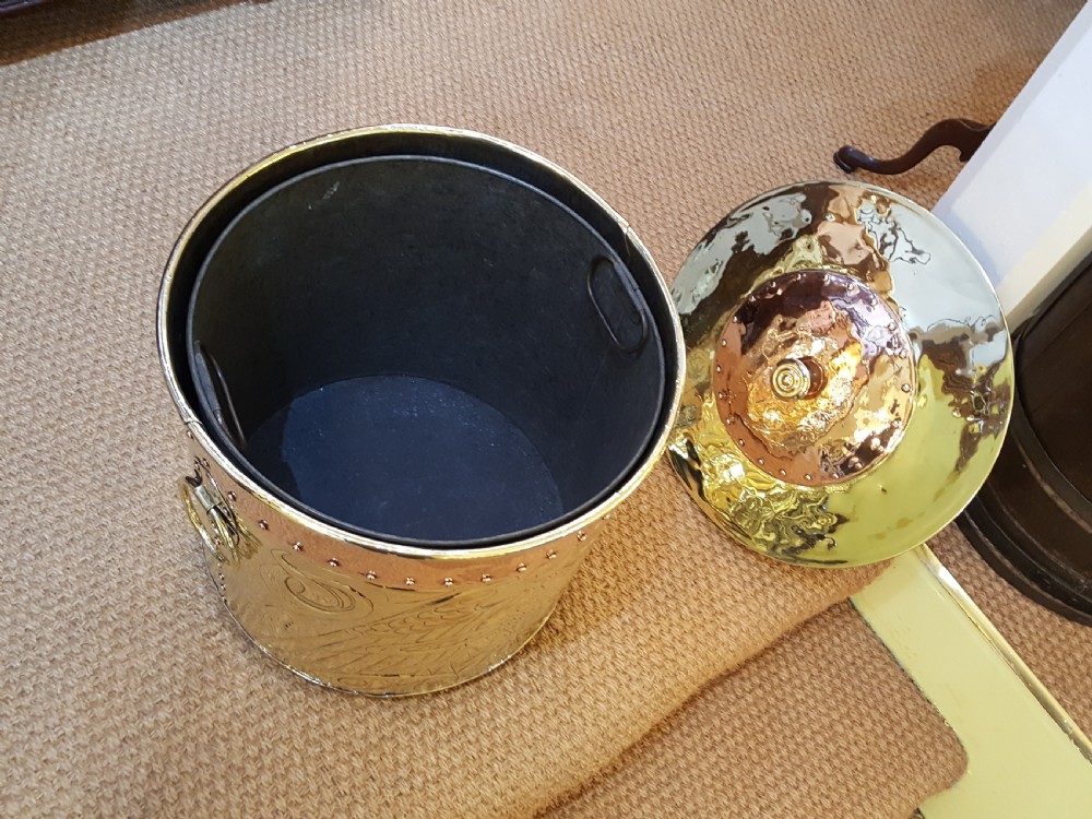 Arts & Crafts Copper and Brass Log Bin View V