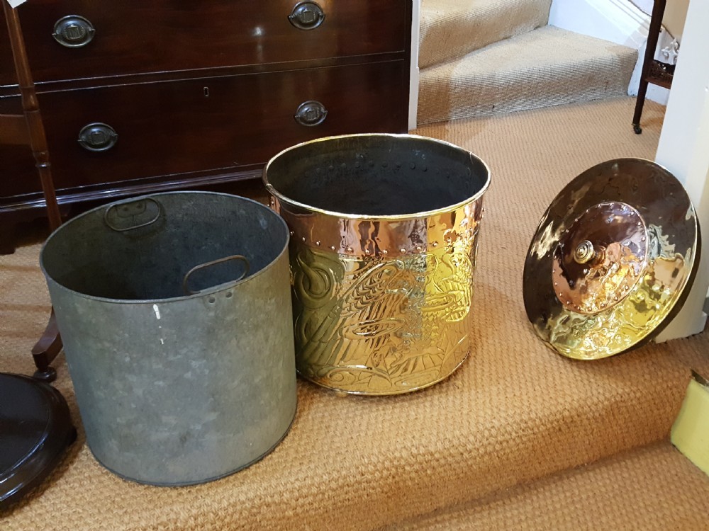Arts & Crafts Copper and Brass Log Bin View VII