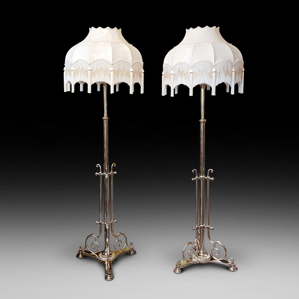 Pair of Victorian Brass Adjustable Standard Lamps