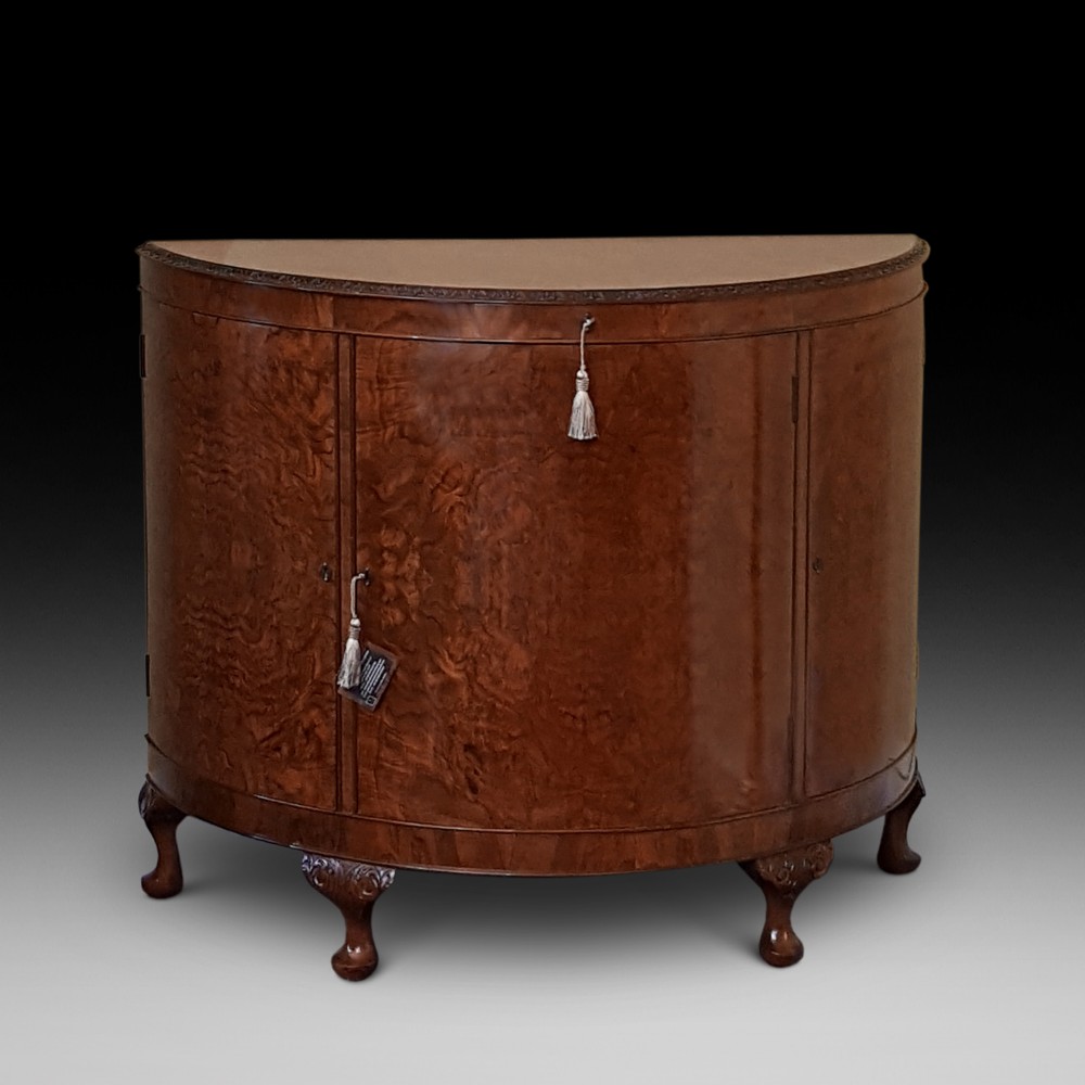 Burr Walnut Bow Fronted Cocktail Cabinet