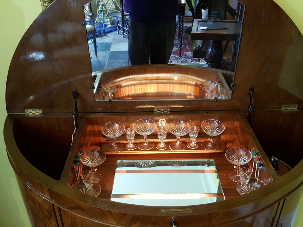 Burr Walnut Bow Fronted Cocktail Cabinet View II