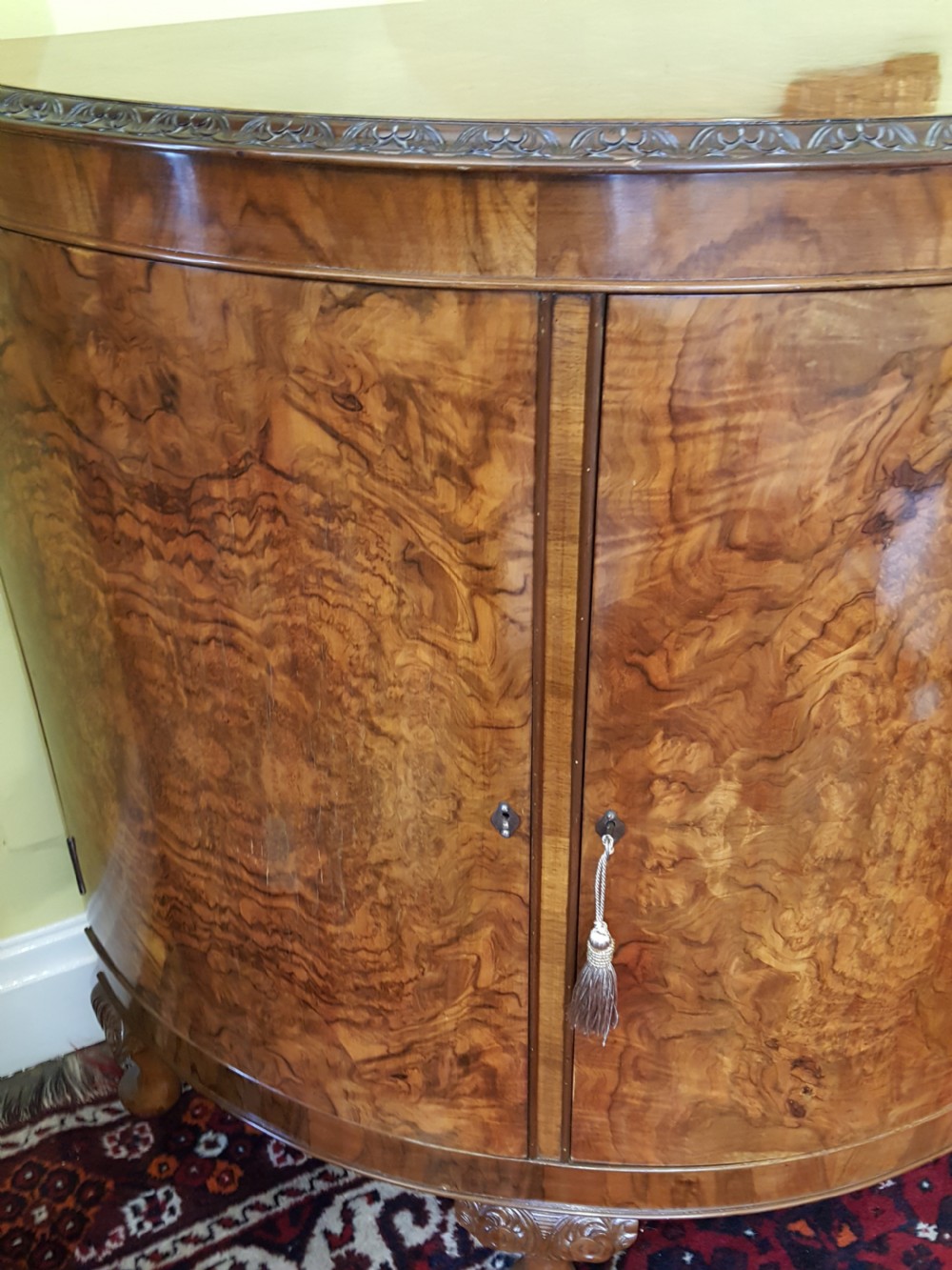 Burr Walnut Bow Fronted Cocktail Cabinet View VII