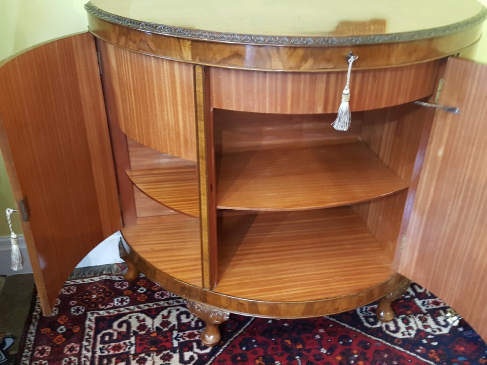 Burr Walnut Bow Fronted Cocktail Cabinet View IX