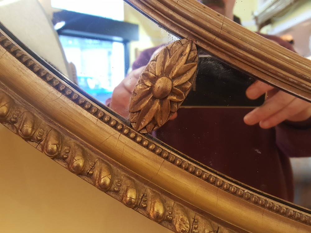 Large Late Victorian Giltwood and Gesso Oval Mirror View III
