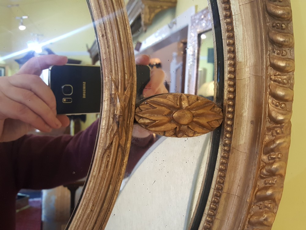 Large Late Victorian Giltwood and Gesso Oval Mirror View V