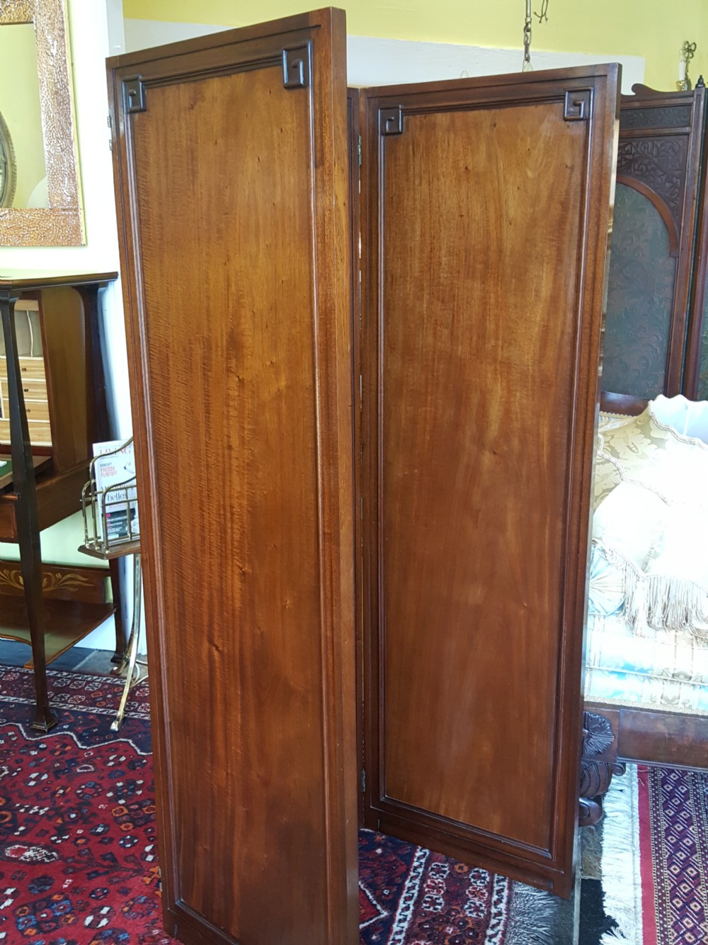 Victorian figured mahogany three fold screen View V