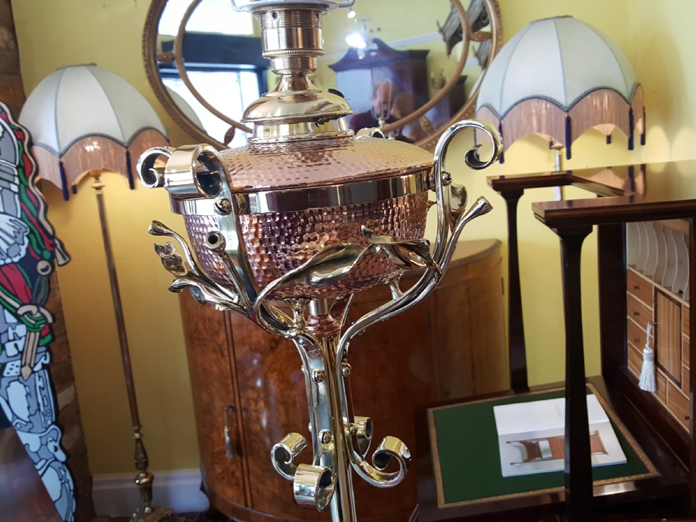 Arts and Crafts Copper and Brass Extendable Standard Lamp View V