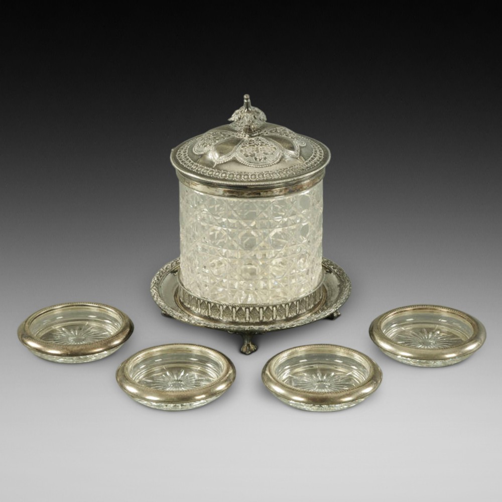 Victorian cut glass and silver plate mounted biscuit barrel
