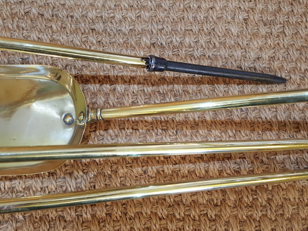 Set of 1920's Brass Fire Irons with Dogs View IV