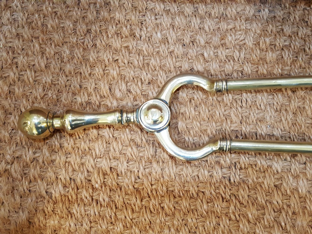 Set of 1920's Brass Fire Irons with Dogs View VI