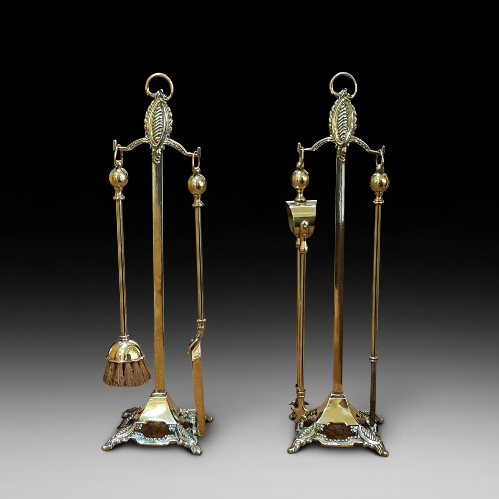 Pair of Edwardian Brass Fire Side Companions