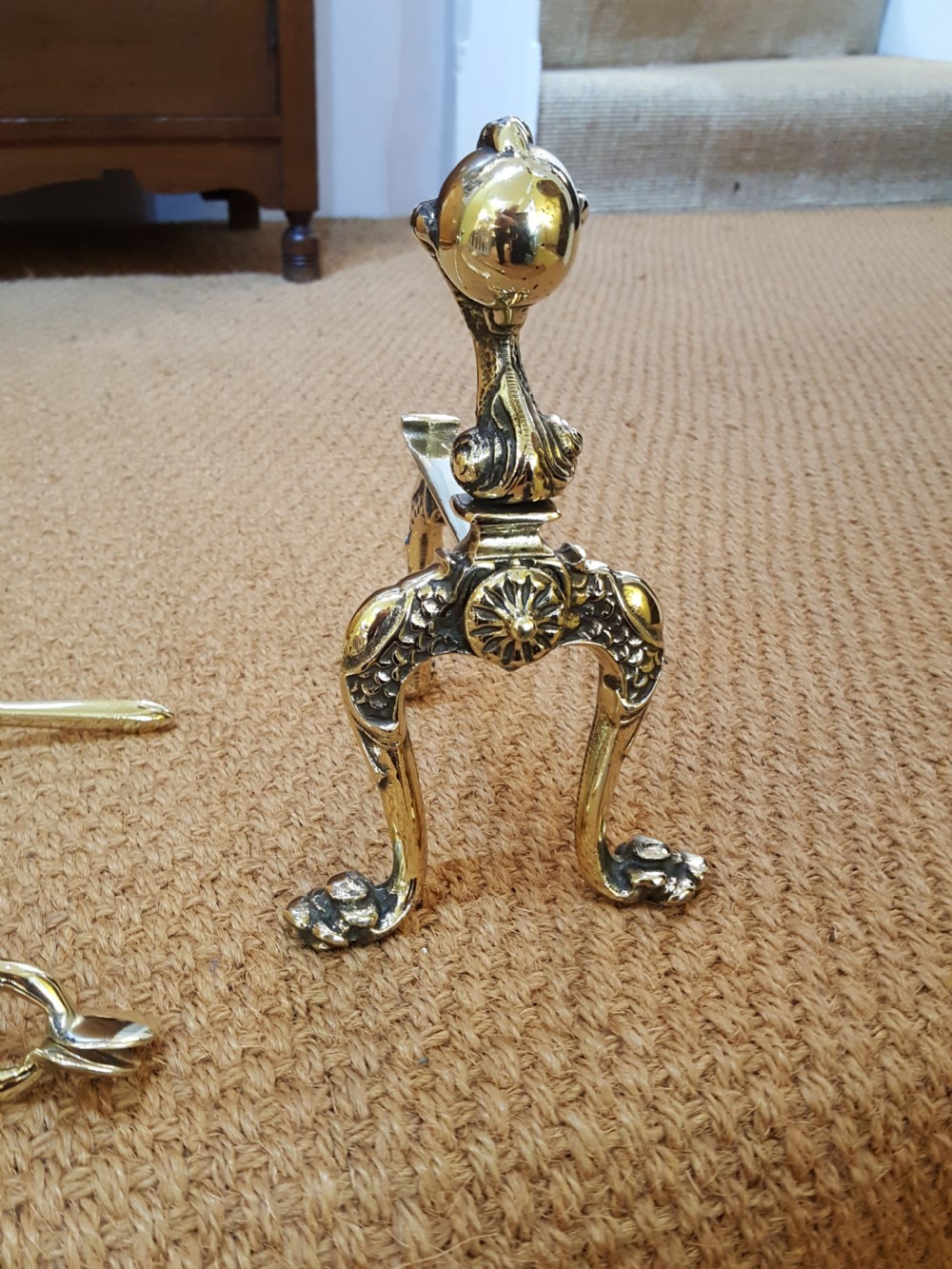 Set of Late 19thC Fire Irons and Dogs View V