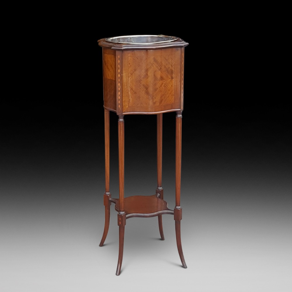 Edwardian inlaid mahogany jardiniere planter