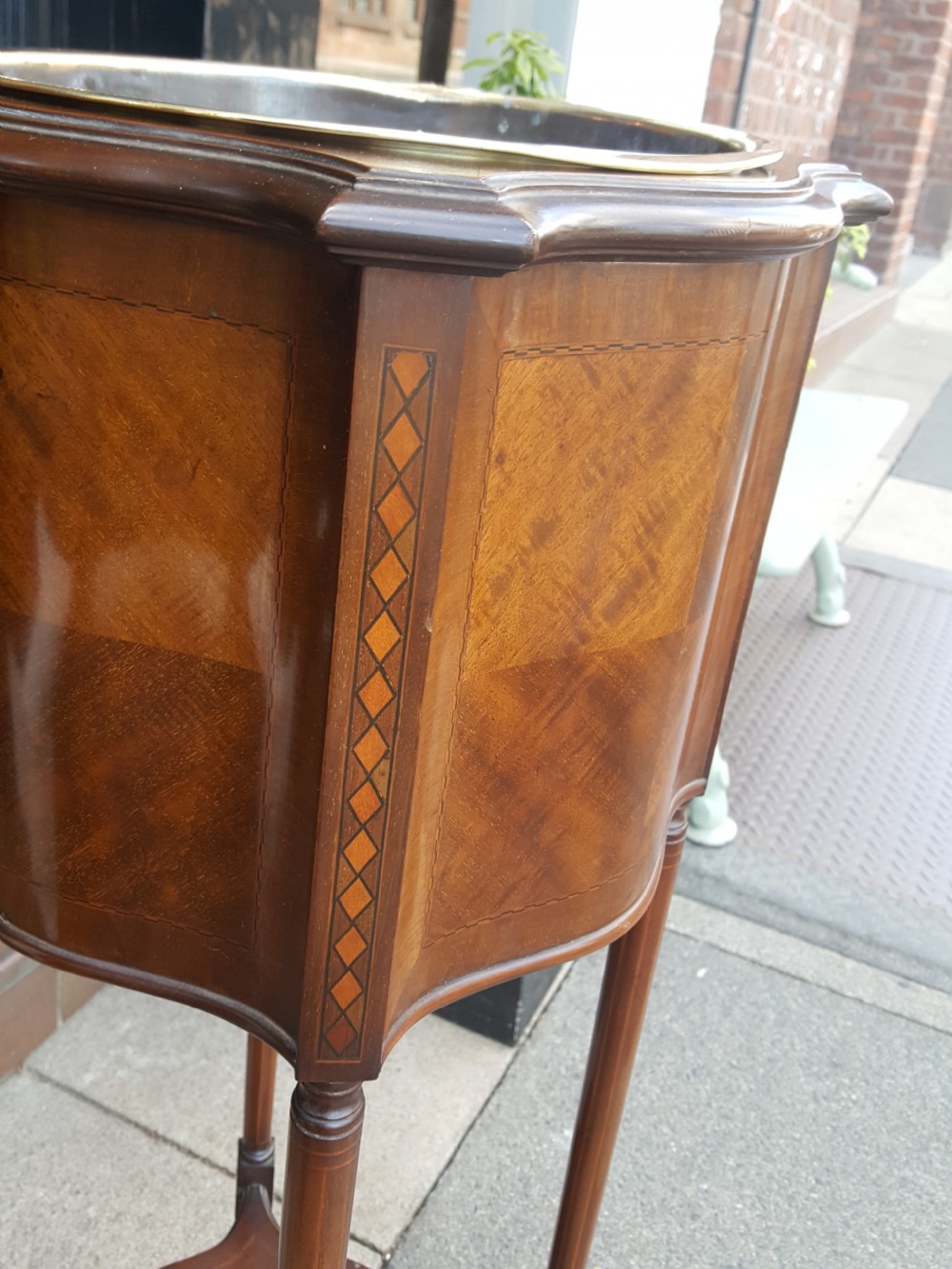 Edwardian inlaid mahogany jardiniere planter View II
