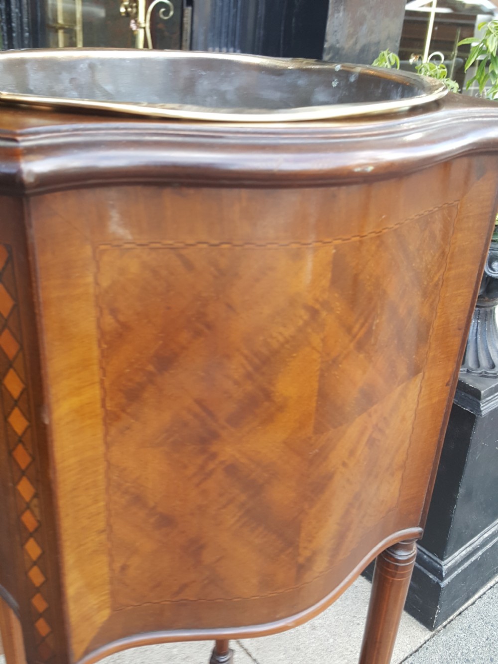 Edwardian inlaid mahogany jardiniere planter View IV