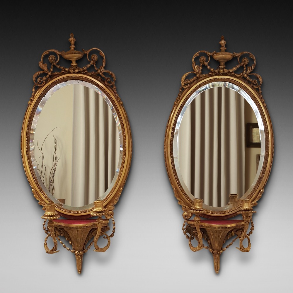 Pair of Regency Oval Girandole Wall Mirrors