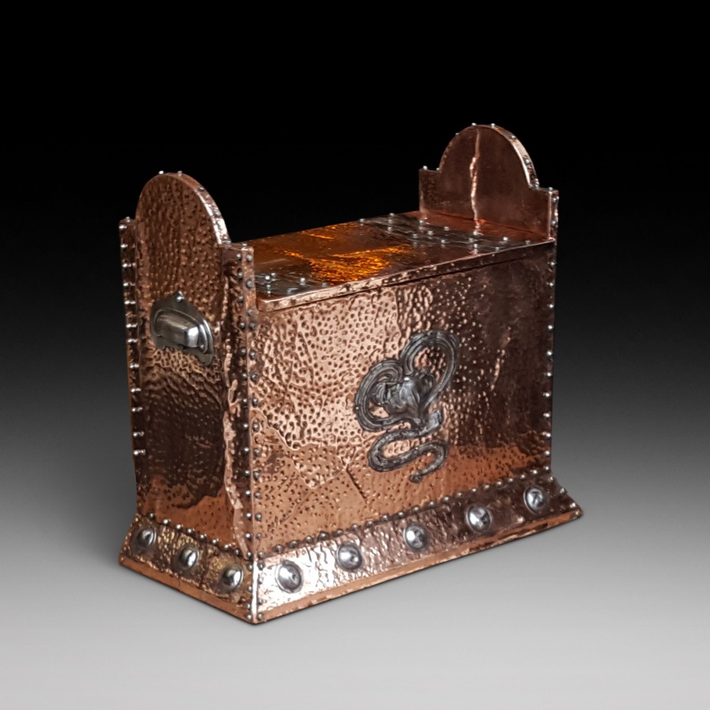 Art Nouveau copper and steel log box