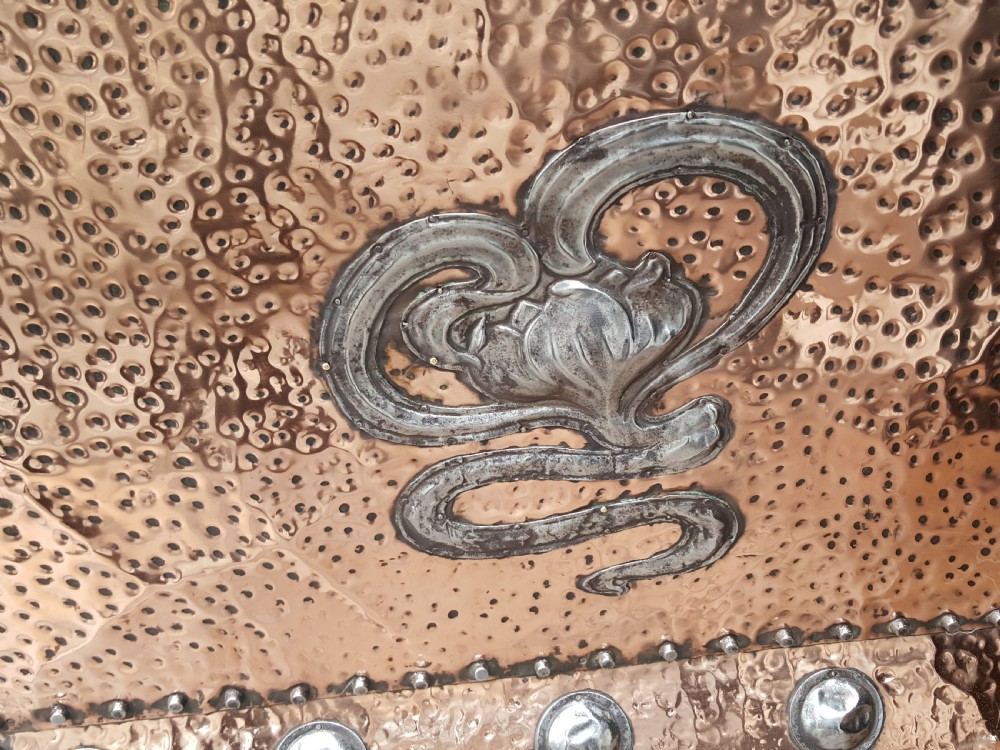 Art Nouveau copper and steel log box View III