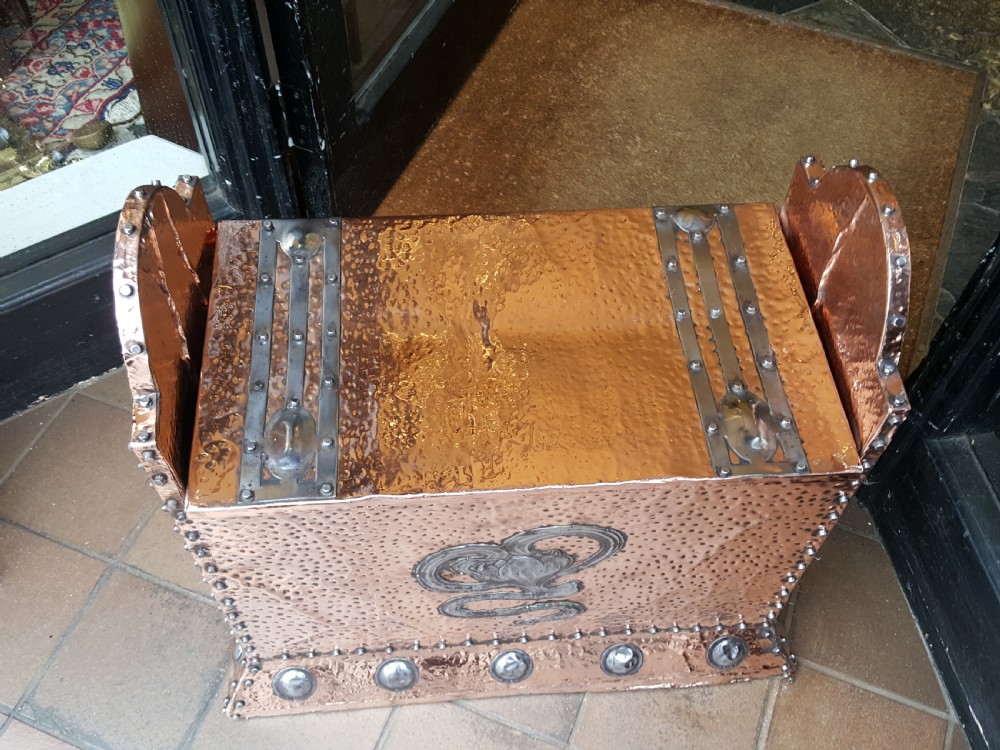 Art Nouveau copper and steel log box View IV