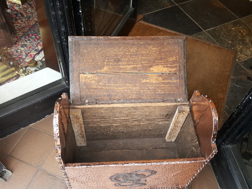 Art Nouveau copper and steel log box View V