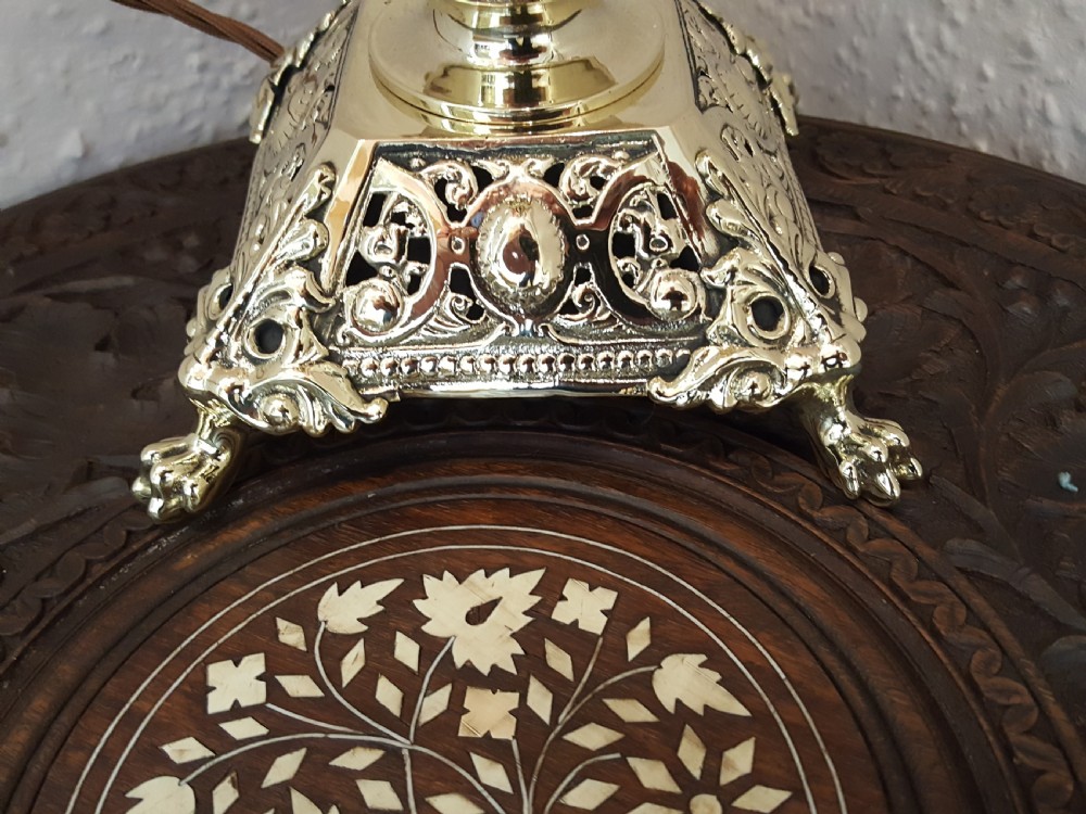 Late 19th Century Brass and Cranberry Glass Oil Lamp View II