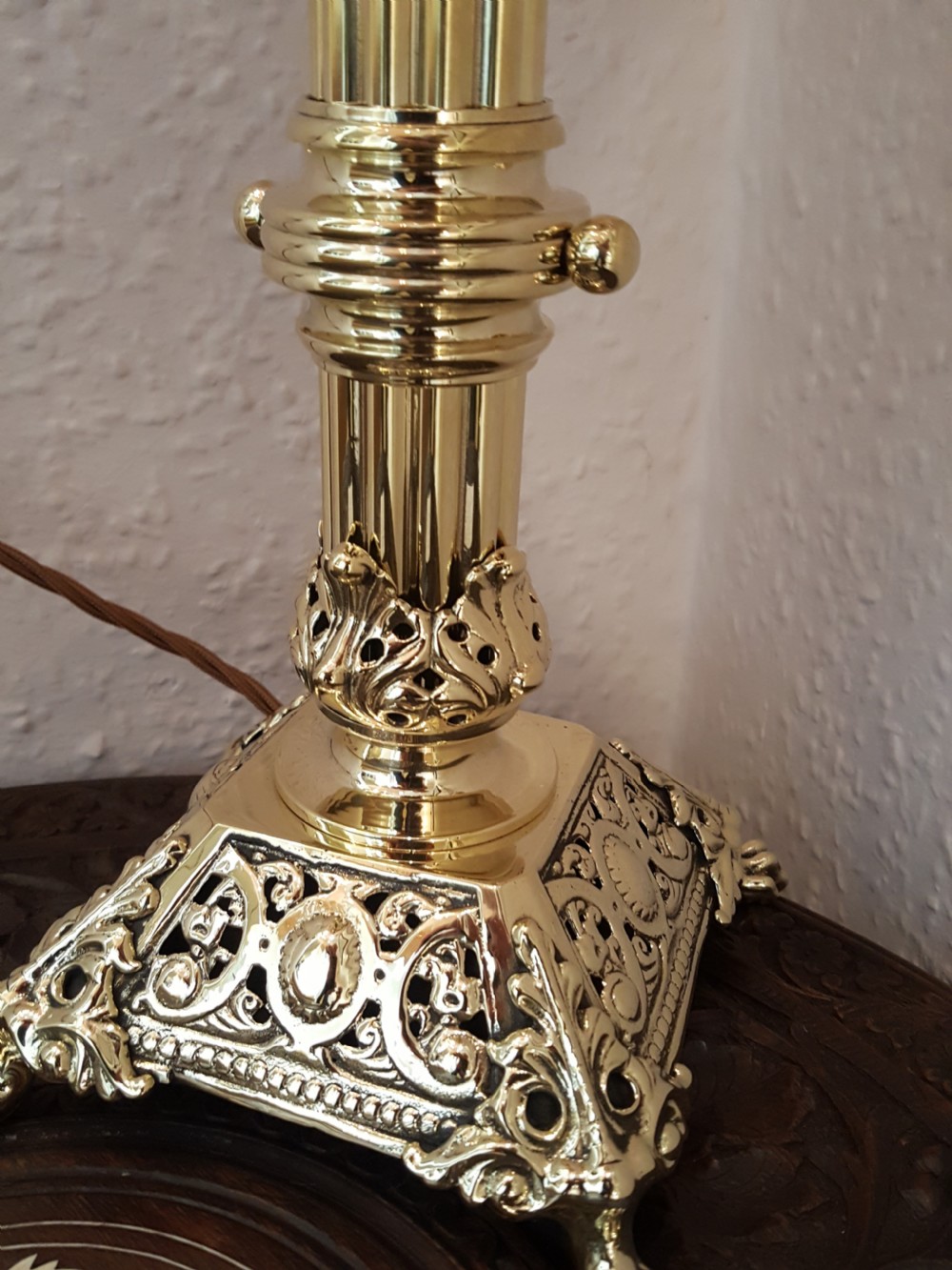 Late 19th Century Brass and Cranberry Glass Oil Lamp View III