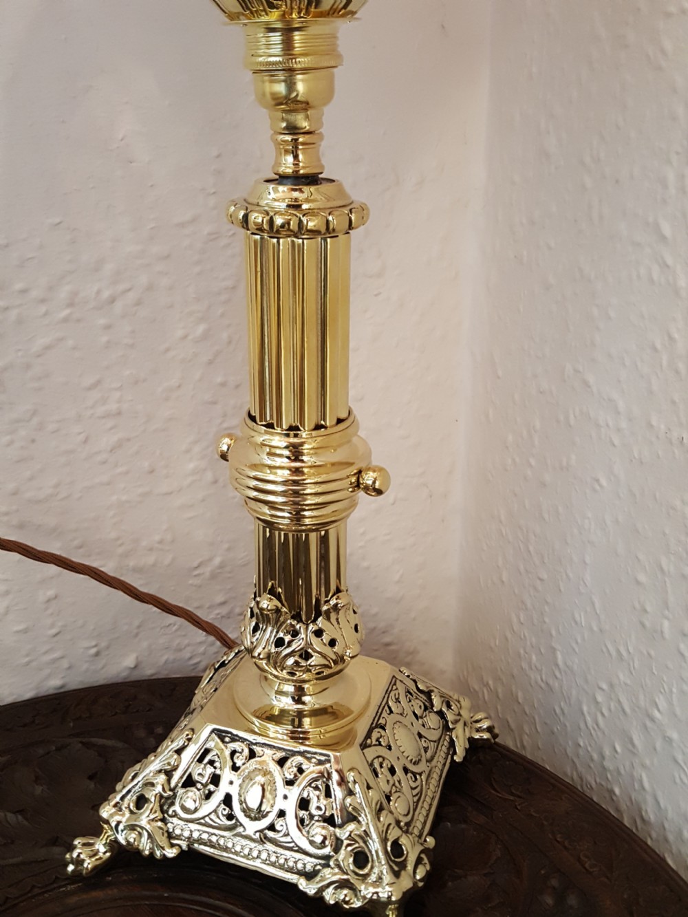Late 19th Century Brass and Cranberry Glass Oil Lamp View IV