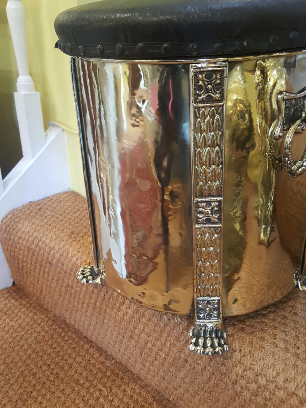 Edwardian Brass Coal Box Stool View II