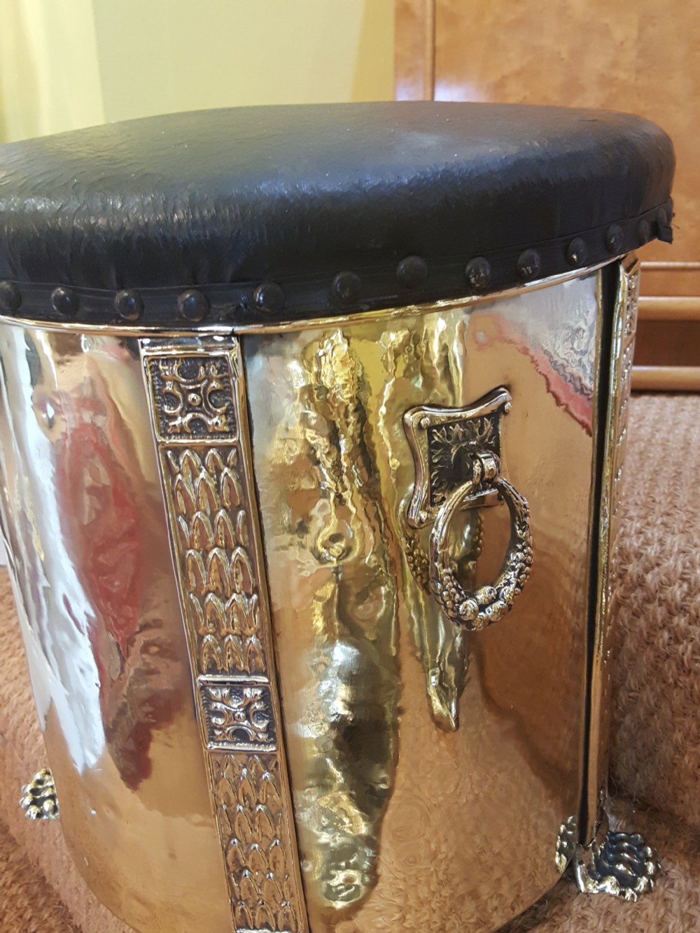 Edwardian Brass Coal Box Stool View III