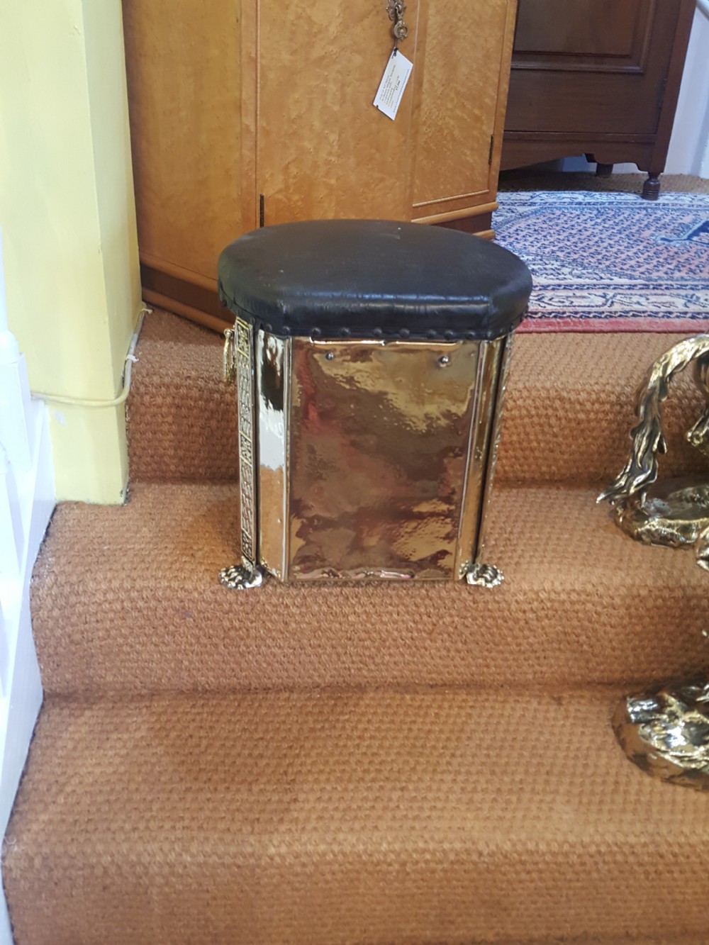 Edwardian Brass Coal Box Stool View VII