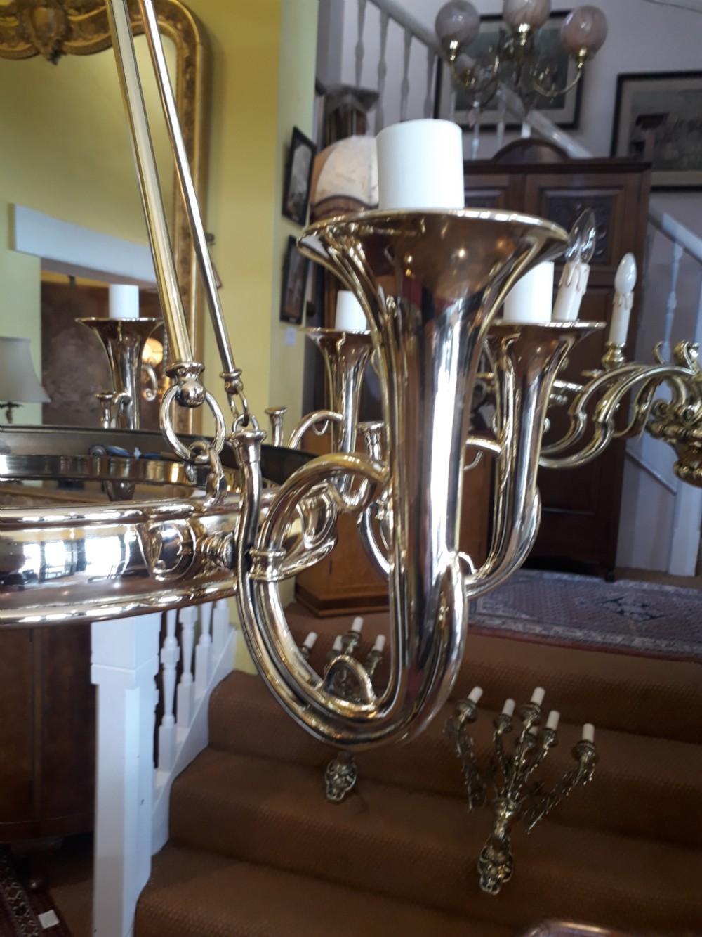 Brass Eight Arm Chandelier View IV
